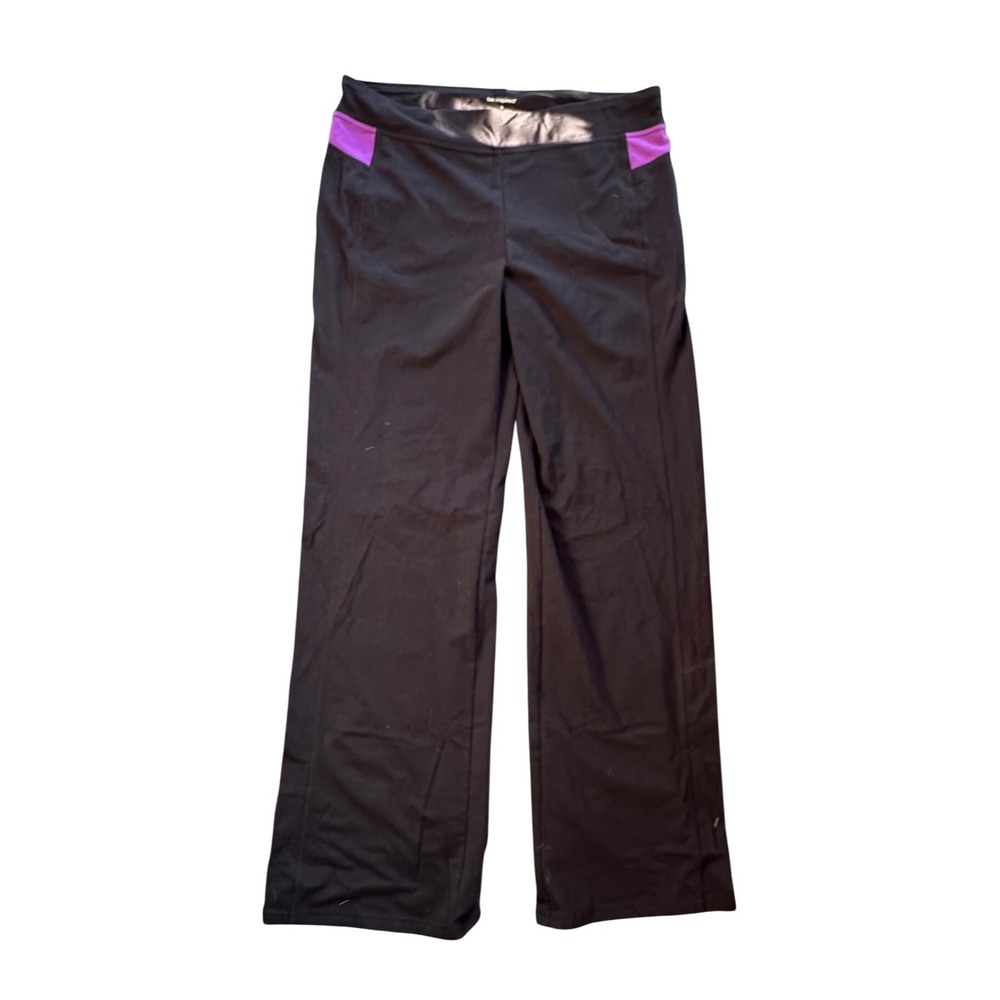 Be Inspired Womens Black Purple Accent Wide Leg Athletic Yoga Pants Large